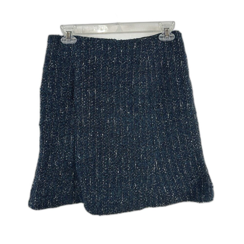 CLUB MONACO Wool Blend Tweed Navy Mini Skirt sz 4 A Line Trumpet Office Career